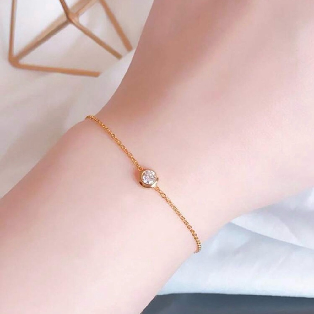 Gold Bezel Crystal Necklace & Bracelet Set | Stainless Steel | Adjustable Set - Picture 4 of 5